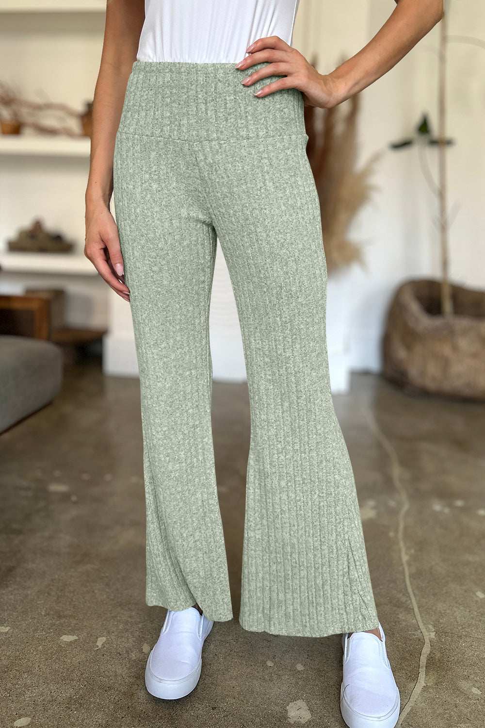 Ribbed High Waist Flare Pants - Trendsi - Flyclothing LLC