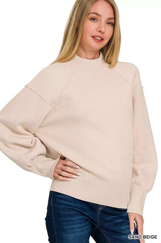 Zenana Viscose Mock Neck Exposed Seam Sweater - Trendsi - Flyclothing LLC