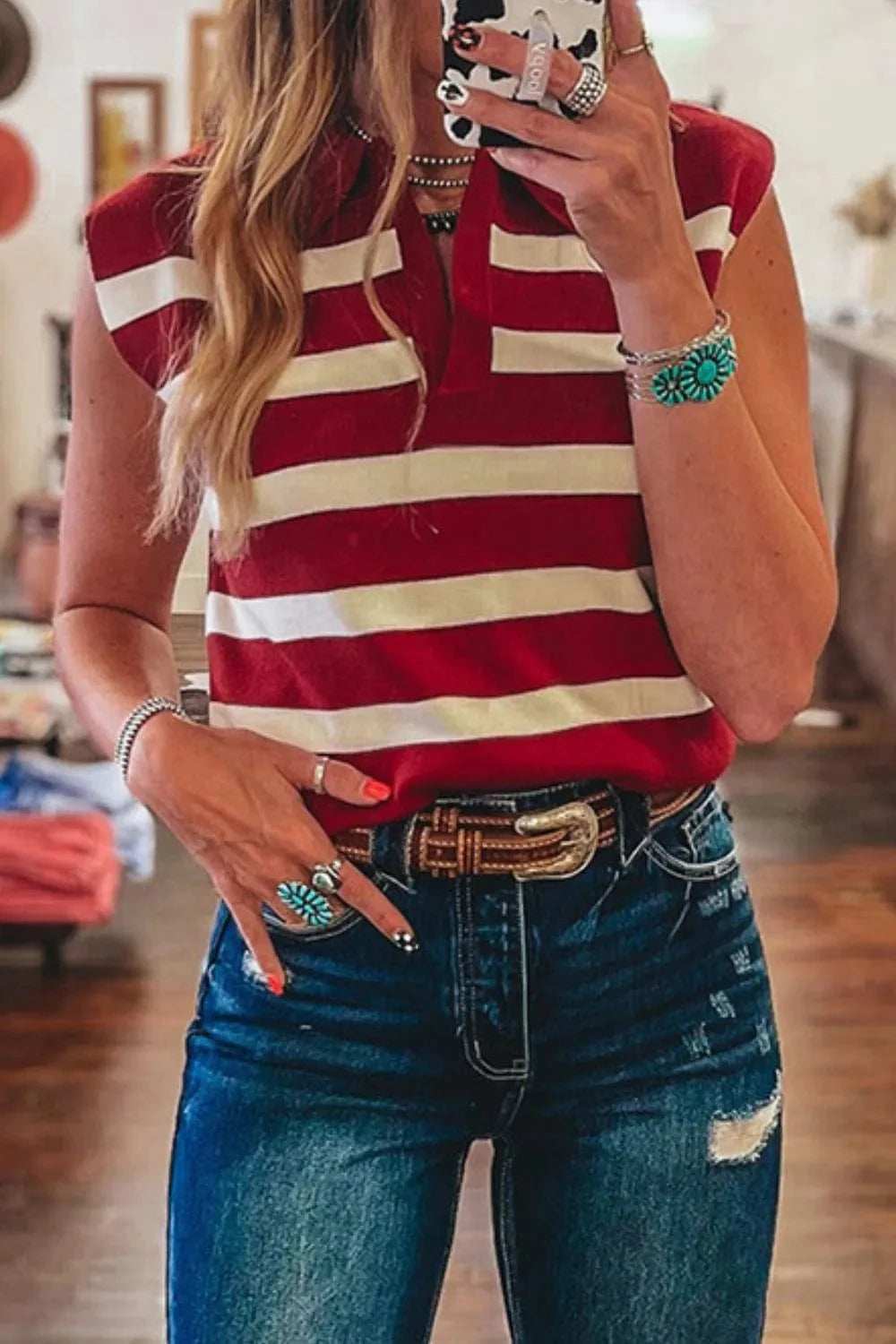Collared Neck Striped Sweater Vest - Trendsi - Flyclothing LLC