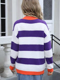 Contrast Striped Round Neck Sweater - Trendsi - Flyclothing LLC