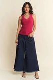 Davi & Dani Patch Pocket Wide Leg Culotte Jeans - Trendsi - Flyclothing LLC