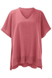 Slit V-Neck Half Sleeve Knit Top - Trendsi - Flyclothing LLC