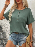 Half Button Short Sleeve T-Shirt - Trendsi - Flyclothing LLC