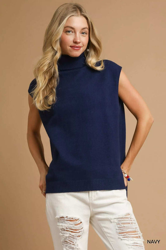 Umgee High-Low Turtleneck Sleeveless Sweater Top - Trendsi - Flyclothing LLC