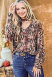 And The Why Choker Neck Dolman Sleeve Snake Print Top - Trendsi - Flyclothing LLC
