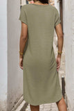 Waffle-Knit Cap Sleeve Knee Length Dress - Trendsi - Flyclothing LLC