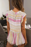 BiBi Multi Stripe Ruffled Neck Tiered Back Open Button Top - Trendsi - Flyclothing LLC