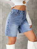 Frayed Hem Denim Shorts - Trendsi - Flyclothing LLC