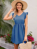 Swiss Dot Ruffled V-Neck Dress - Trendsi - Flyclothing LLC