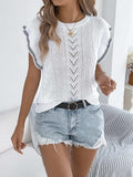 Openwork Round Neck Cap Sleeve Knit Top - Trendsi - Flyclothing LLC