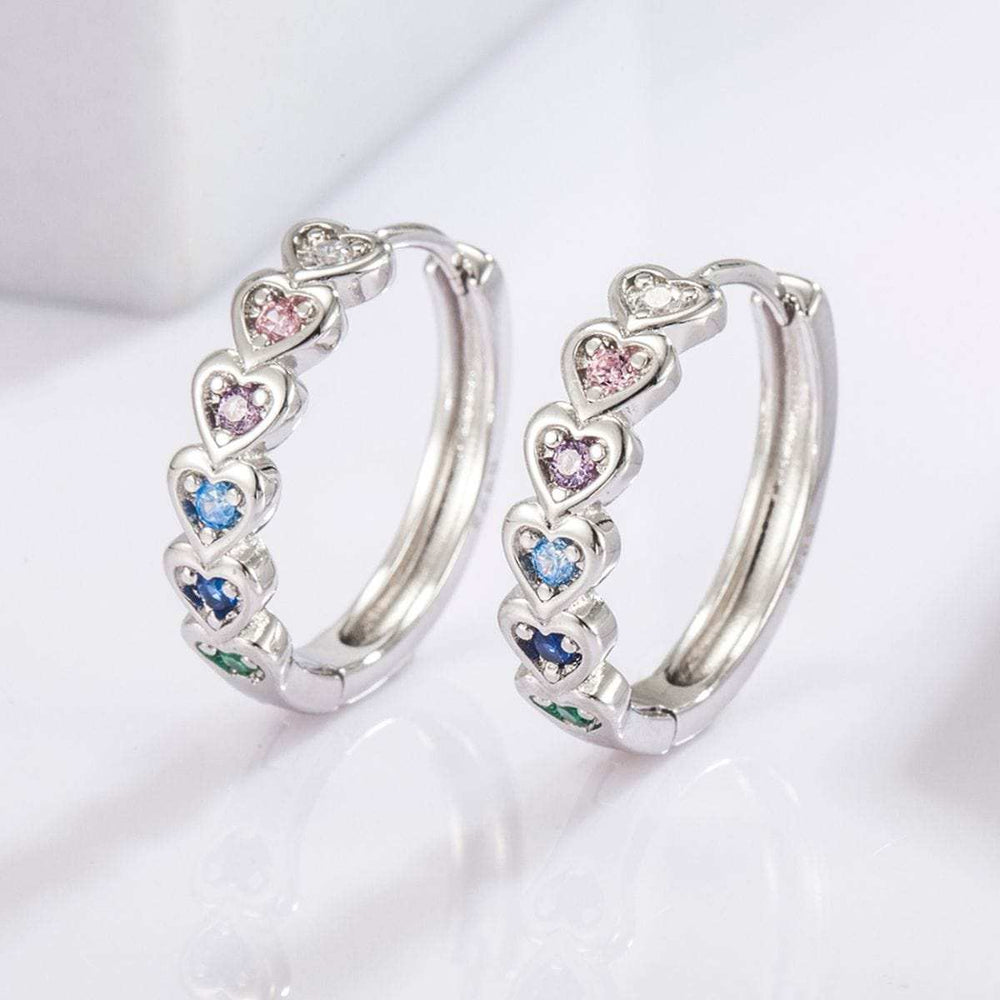 925 Sterling Silver Inlaid Zircon Heart Huggie Earrings - Trendsi - Flyclothing LLC