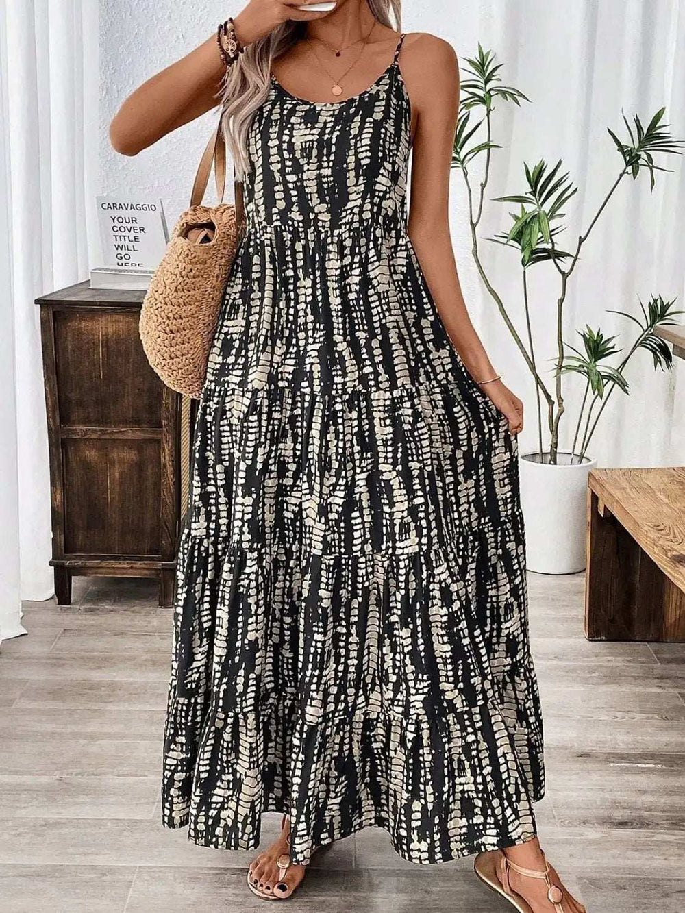 Printed Scoop Neck Maxi Cami Dress - Trendsi - Flyclothing LLC