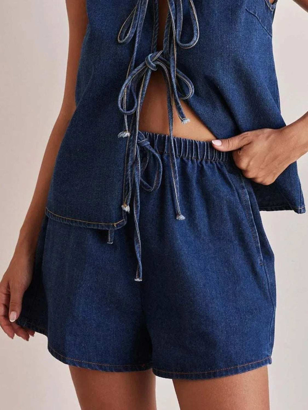 Elastic Waist Denim Shorts - Trendsi - Flyclothing LLC