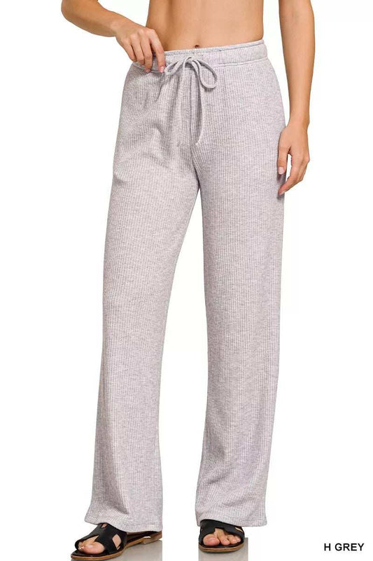 Zenana Ribbed Drawstring Lounge Pants - Trendsi - Flyclothing LLC