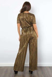 Be Stage Surplice Short Sleeve Pleated Foil Jumpsuit - Trendsi - Flyclothing LLC