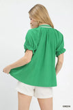 Umgee Textured V-Neck Top with Lace Trim Details - Trendsi - Flyclothing LLC