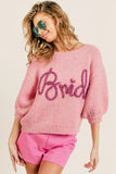 BiBi Metallic Letter Short Puff Sleeve Hairy Sweater - Trendsi - Flyclothing LLC