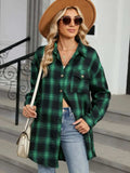 Plaid Collared Neck Long Sleeve Shirt - Trendsi - Flyclothing LLC