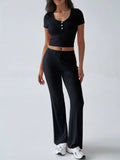 Devine Short Sleeve Top and Drawstring Pants Set - Trendsi - Flyclothing LLC