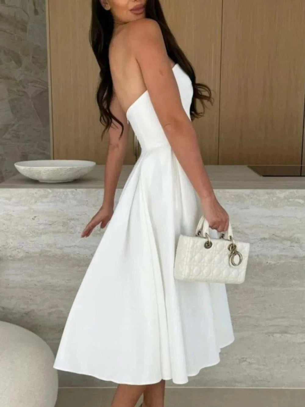 Solid Color Tube Midi Dress - Trendsi - Flyclothing LLC