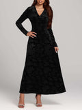 Rose Print V-Neck Long Sleeve Dress - Trendsi - Flyclothing LLC