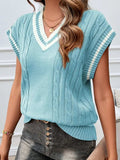 Cable-Knit V-Neck Sweater Vest - Trendsi - Flyclothing LLC