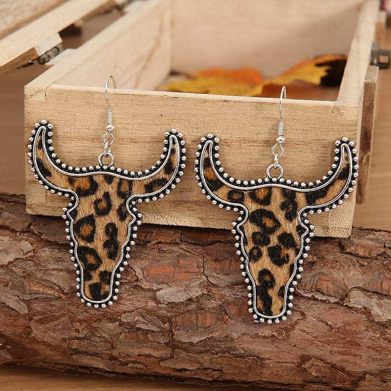 Alloy Animal Print Cow Head Earrings - Trendsi - Flyclothing LLC