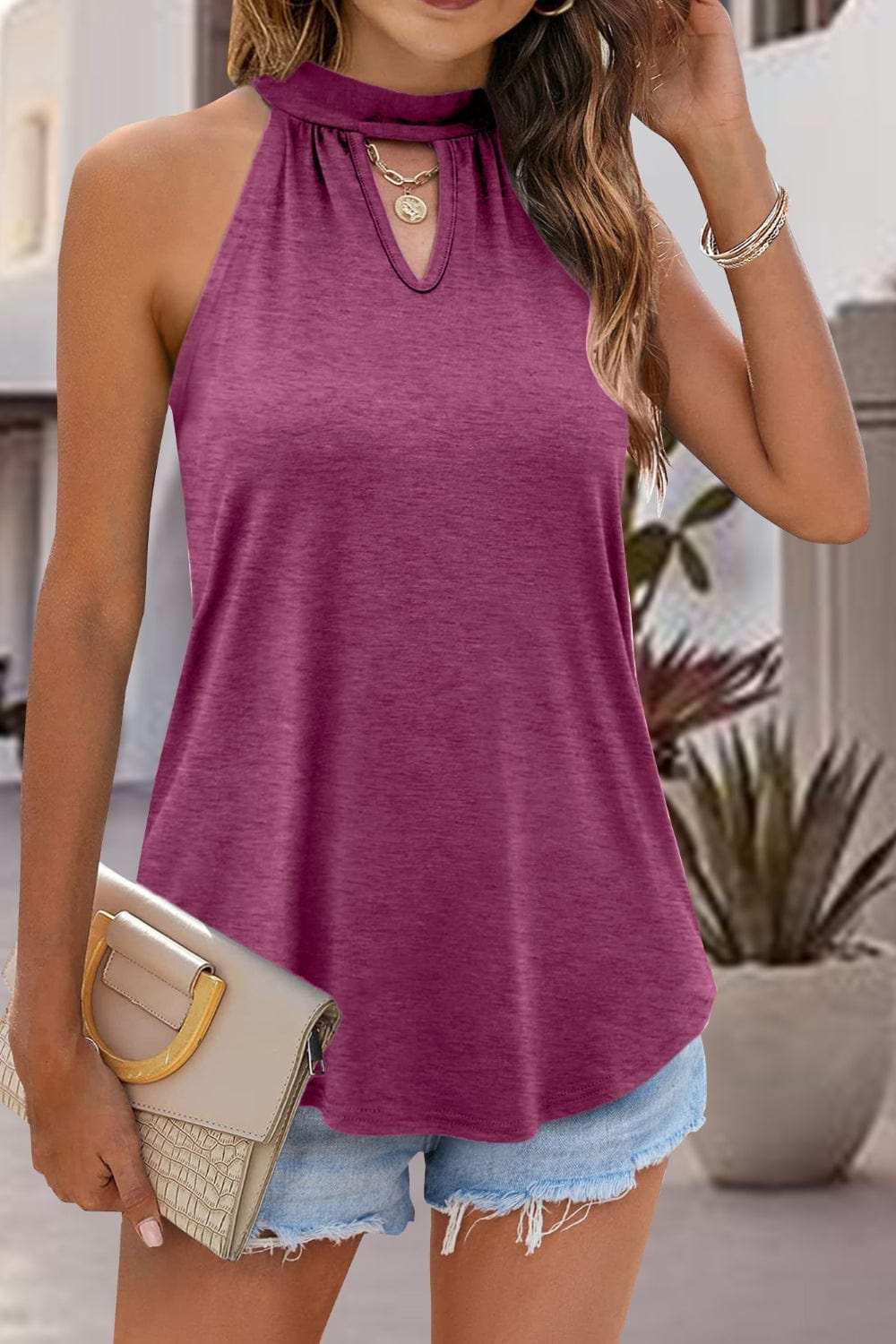 Tied Cutout Grecian Neck Tank - Trendsi - Flyclothing LLC