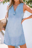 Wash Notched Sleeveless Mini Denim Dress - Trendsi - Flyclothing LLC