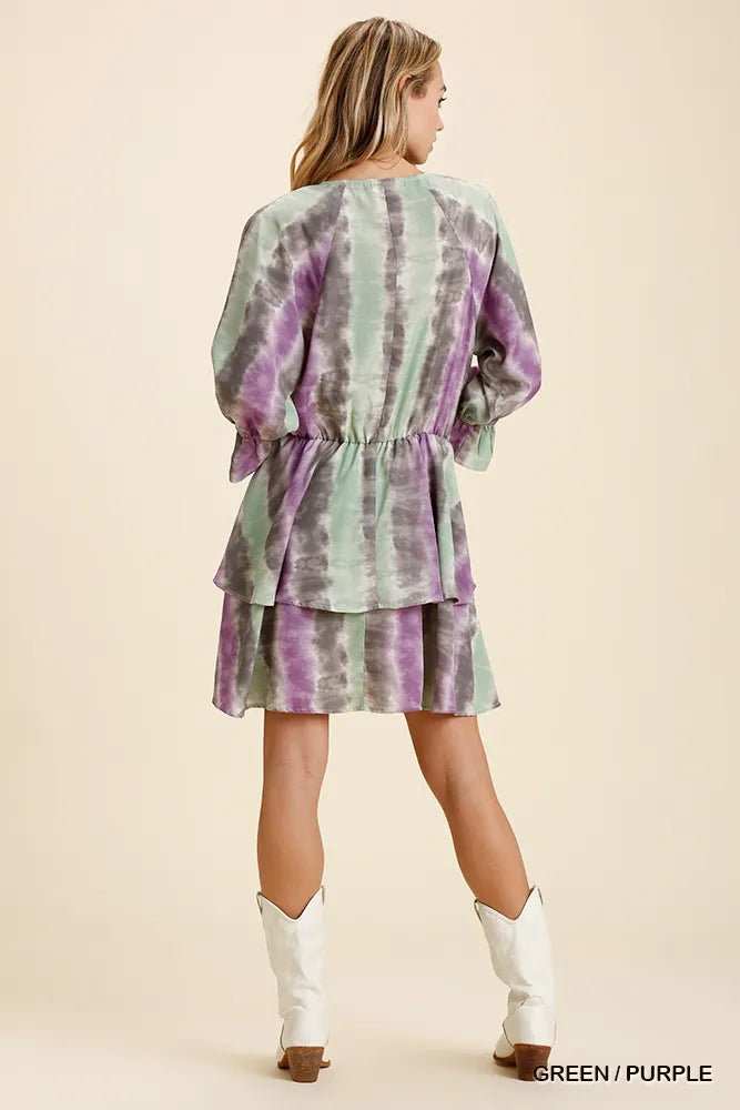 Umgee Tie Dye Ruffled Layered Dress with Elastic Waistband - Trendsi - Flyclothing LLC