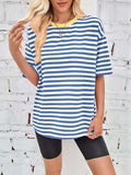 Contrast Striped Round Neck T-Shirt - Trendsi - Flyclothing LLC