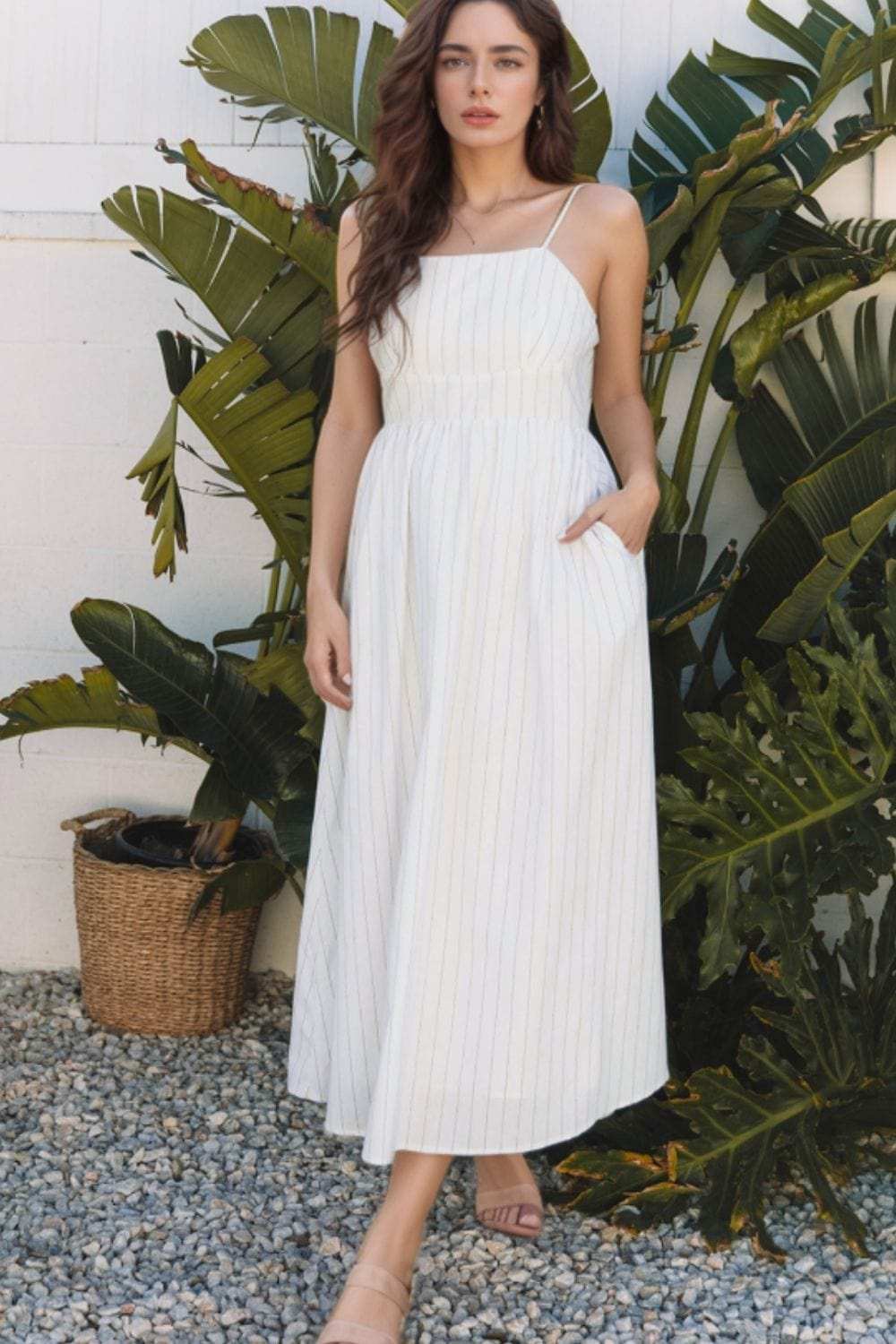 Stripe Square Neck Cami Dress with Pockets - Trendsi - Flyclothing LLC