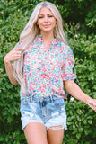 Printed Notched Short Sleeve Blouse - Trendsi - Flyclothing LLC