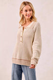 BiBi Half Button Ribbed Two Tone Sweater - Trendsi - Flyclothing LLC