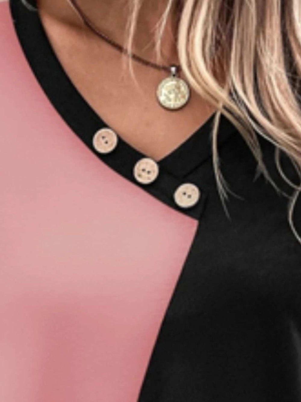 Contrast V-Neck Short Sleeve T-Shirt - Trendsi - Flyclothing LLC