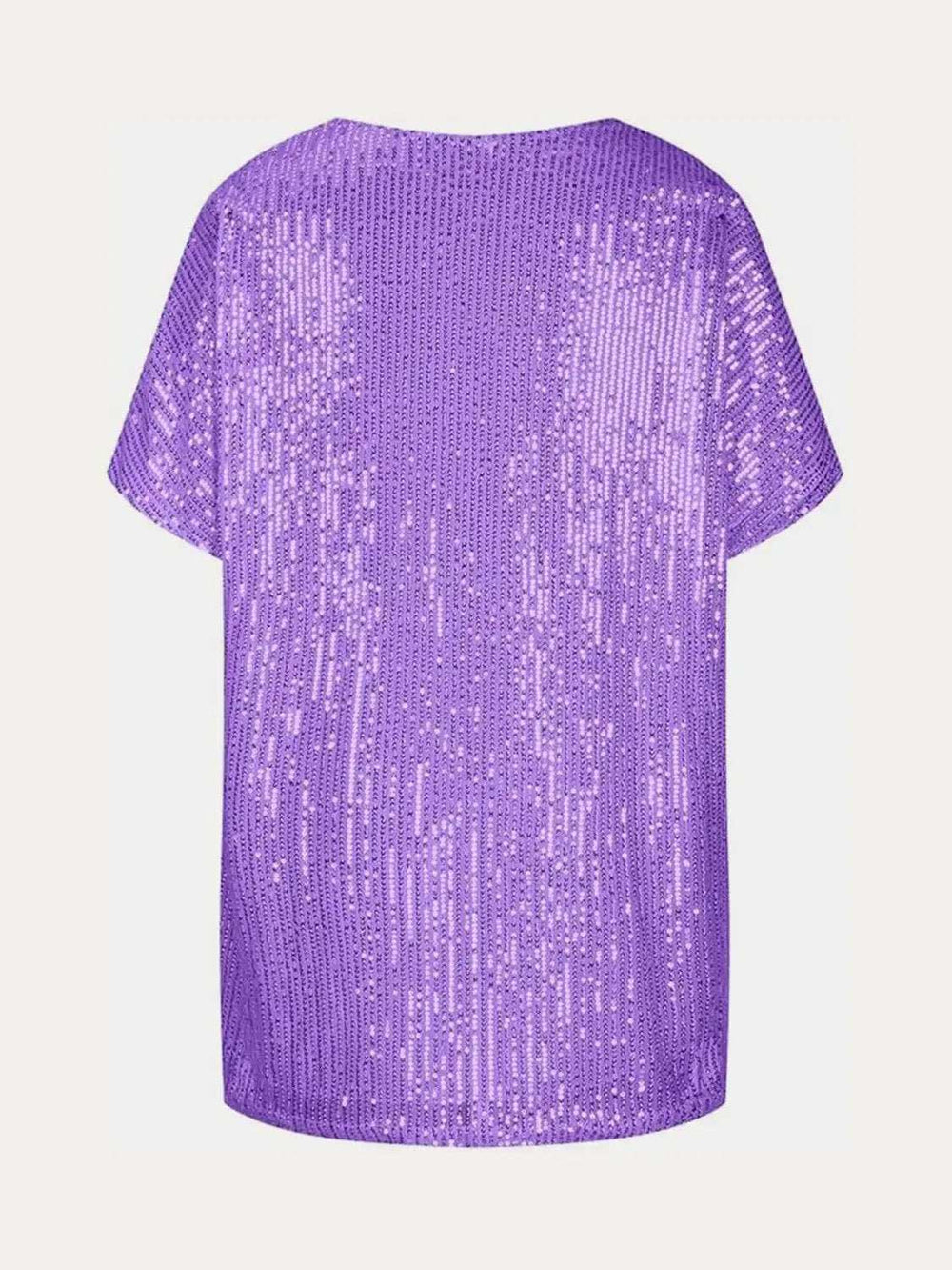Full Size Sequin V-Neck Short Sleeve Top - Trendsi - Flyclothing LLC