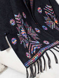 Fringe Geometric Open Front Long Sleeve Cape - Trendsi - Flyclothing LLC