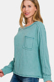 Zenana Full Size Contrast Stitching Brushed Ribbed Hacci Knit Top Plu Size - Trendsi - Flyclothing LLC