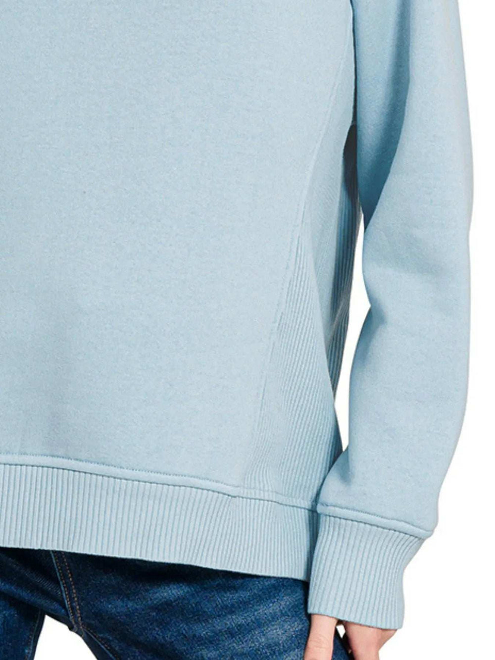 Zenana Fleece Round Neck Ribbed Side Raglan Sweatshirt - Trendsi - Flyclothing LLC