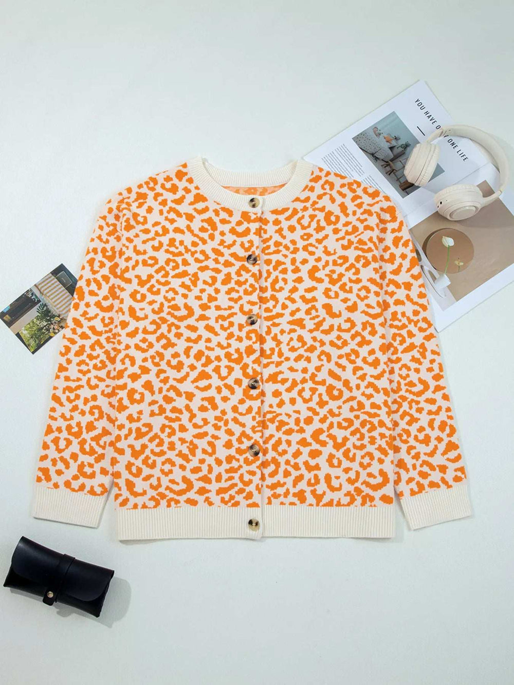 Leopard Drop Shoulder Chunky Knitted Cardigan - Trendsi - Flyclothing LLC