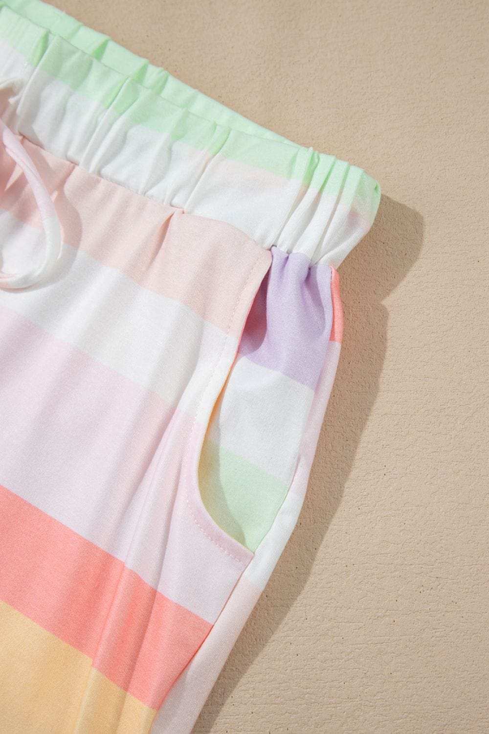 Rainbow Striped Round Neck T Shirt and Shorts Lounge Set - Trendsi - Flyclothing LLC