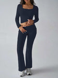 Devine Square Neck Long Sleeve Top and Pants Set - Trendsi - Flyclothing LLC