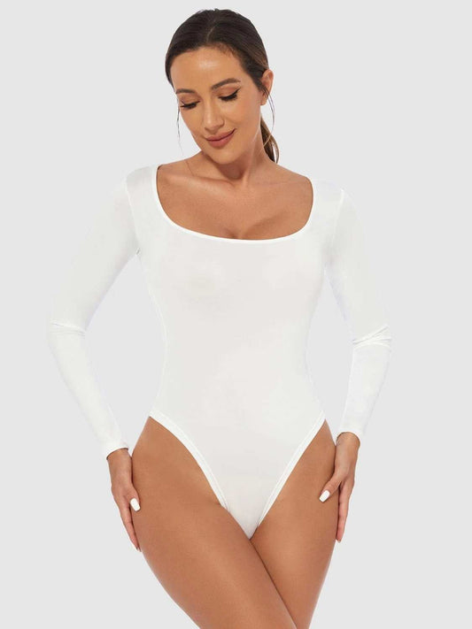 Full Size Scoop Neck Long Sleeve Bodysuit - Trendsi - Flyclothing LLC