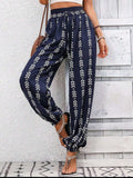 Tied Printed High Waist Pants - Trendsi - Flyclothing LLC