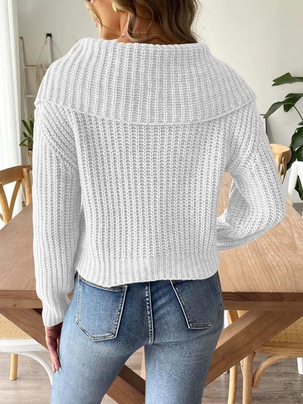 Cable-Knit Long Sleeve Sweater - Trendsi - Flyclothing LLC
