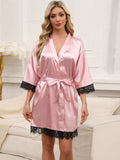 Tied Lace Detail Three-Quarter Sleeve Lounge Nightgown - Trendsi - Flyclothing LLC