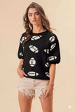 BiBi Football Pattern Short Sleeve Sweater - Trendsi - Flyclothing LLC