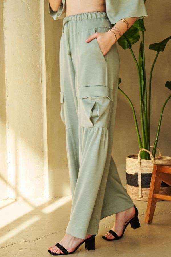 Davi & Dani Drawstring Ruched Detail Wide Leg Pants - Trendsi - Flyclothing LLC