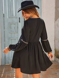 Ruched Notched Long Sleeve Mini Dress - Trendsi - Flyclothing LLC