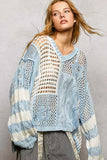 POL Color-Blocked Stripe Pattern Knit Top with Twisted Weave - Trendsi - Flyclothing LLC